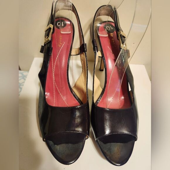 Kate Spade New York Black Patent Leather Peep Toe Slingback Pumps sz.10 Ret $295 - Picture 4 of 8